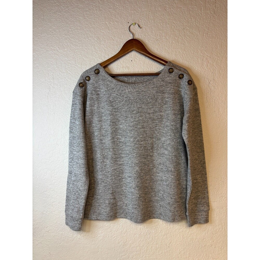 Cable & Gauge Gray Boat Neck Sweater With Button Detail Womens M